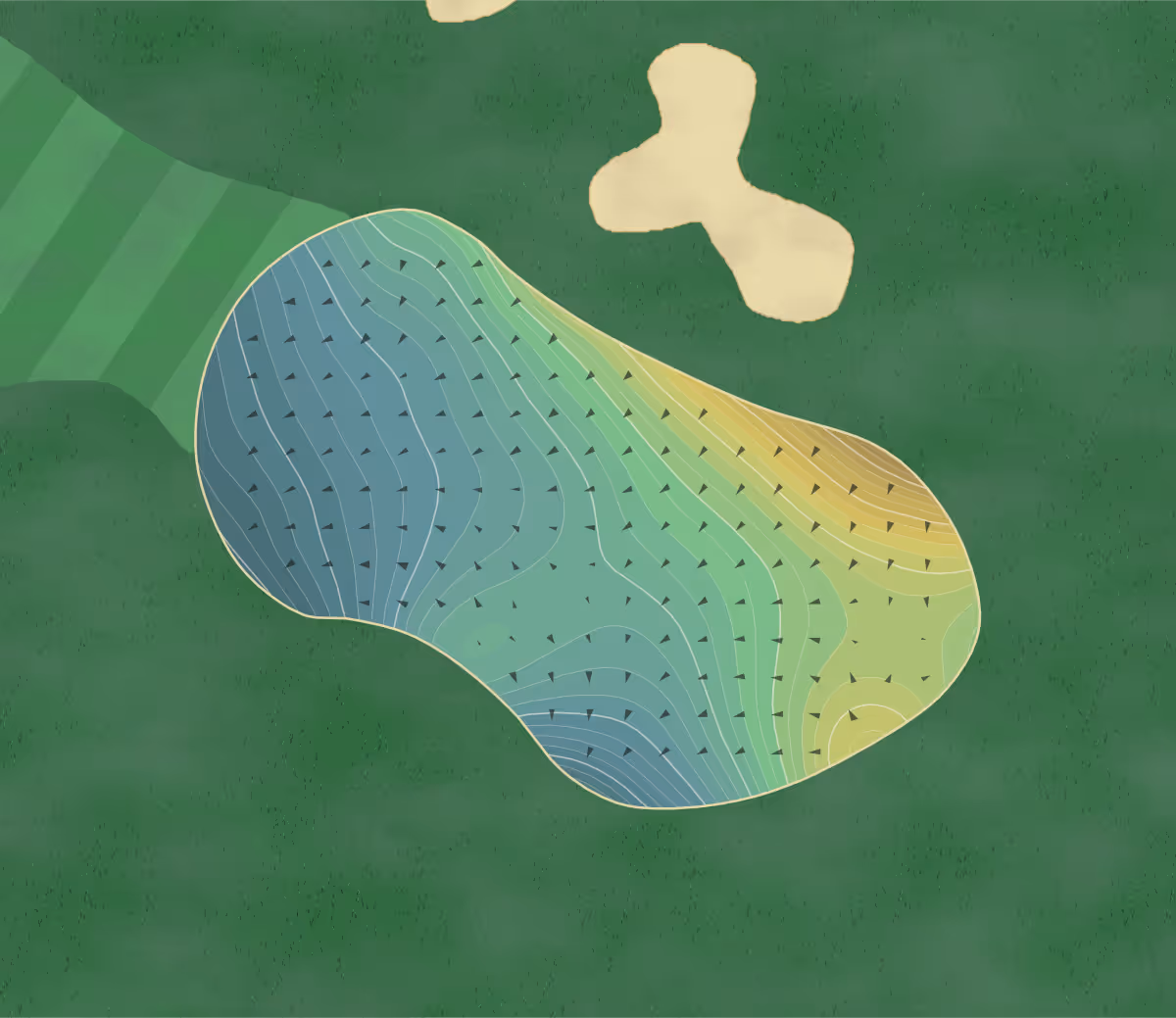 Green contour map of Crooked Tree in Petoskey, Michigan — 326 elevation contours at a 3-inch interval with fall-line arrows, traced from 1-meter lidar