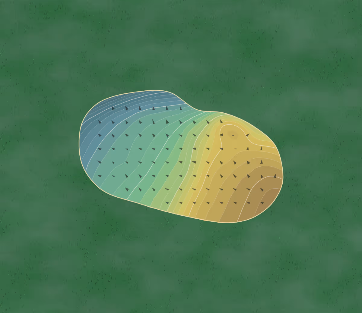 Green contour map of Crookhill Park in Doncaster, England — 211 elevation contours at a 8-centimeter interval with fall-line arrows, traced from 1-meter lidar
