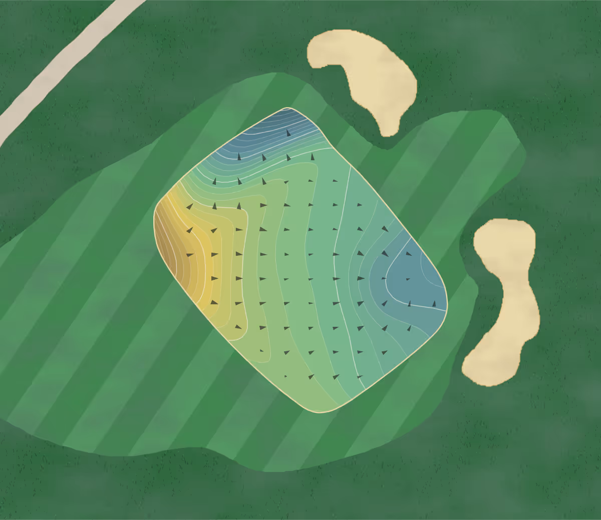 Green contour map of Cross Creek CC in Mt. Airy, North Carolina — 403 elevation contours at a 3-inch interval with fall-line arrows, traced from 1-meter lidar