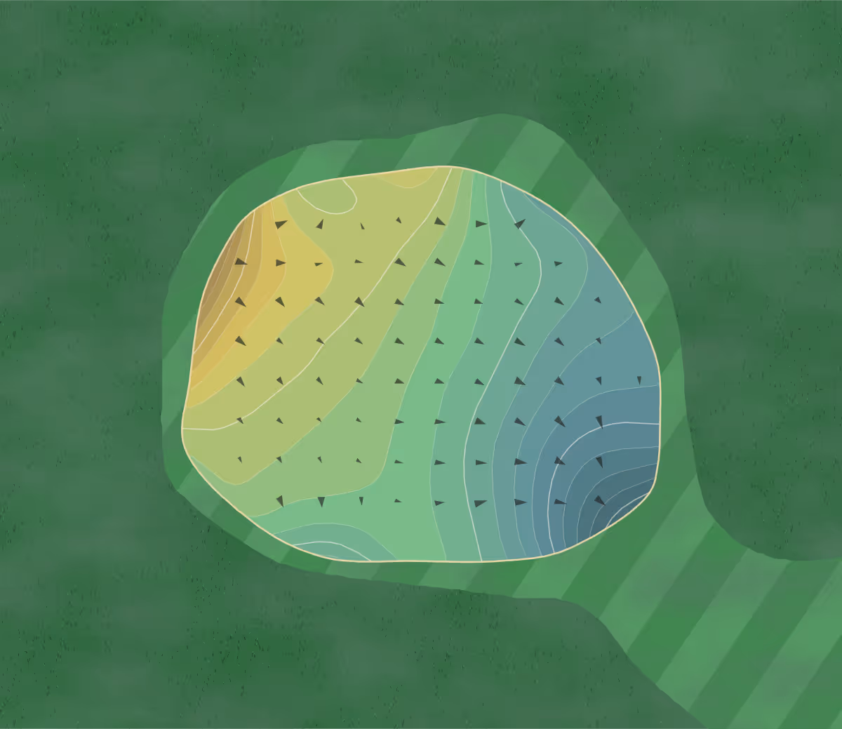 Green contour map of Cross Creek in Temecula, California — 215 elevation contours at a 3-inch interval with fall-line arrows, traced from 1-meter lidar