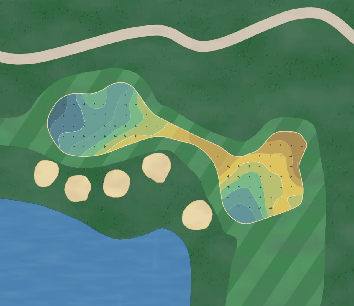 Green contour map of Crosswinds in Savannah, Georgia — 241 elevation contours at a 3-inch interval with fall-line arrows, traced from 1-meter lidar