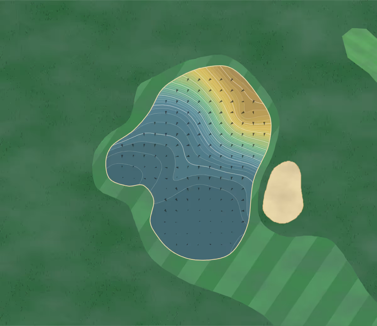 Green contour map of Crow Nest in Brighouse, England — 163 elevation contours at a 8-centimeter interval with fall-line arrows, traced from 1-meter lidar
