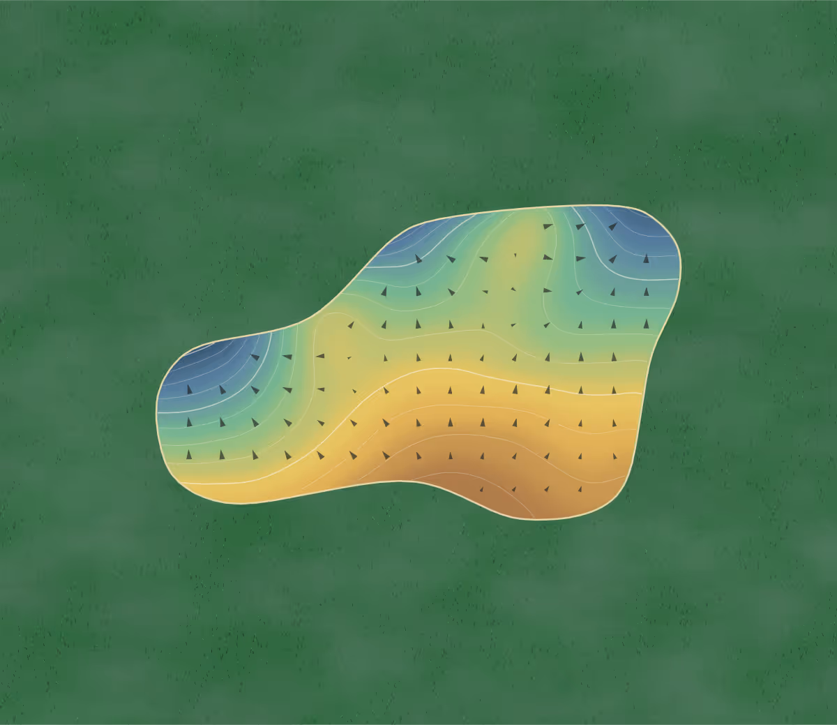 Green contour map of Crow Valley in Davenport, Iowa: 264 elevation contours at a 3-inch interval with fall-line arrows, traced from 1-meter lidar
