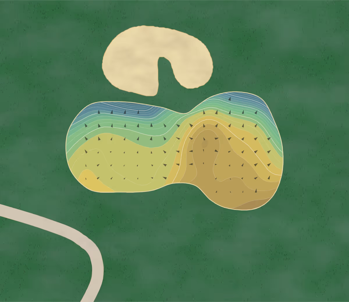 Green contour map of Crown in Traverse City, Michigan — 341 elevation contours at a 3-inch interval with fall-line arrows, traced from 1-meter lidar