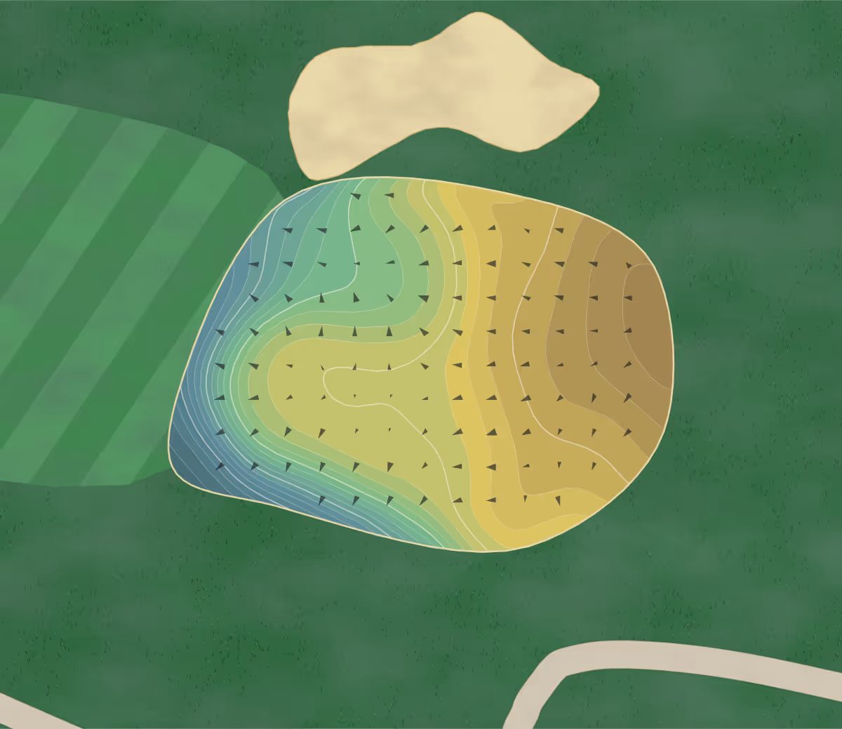 Green contour map of Crystal Lake in Beulah, Michigan — 284 elevation contours at a 3-inch interval with fall-line arrows, traced from 1-meter lidar