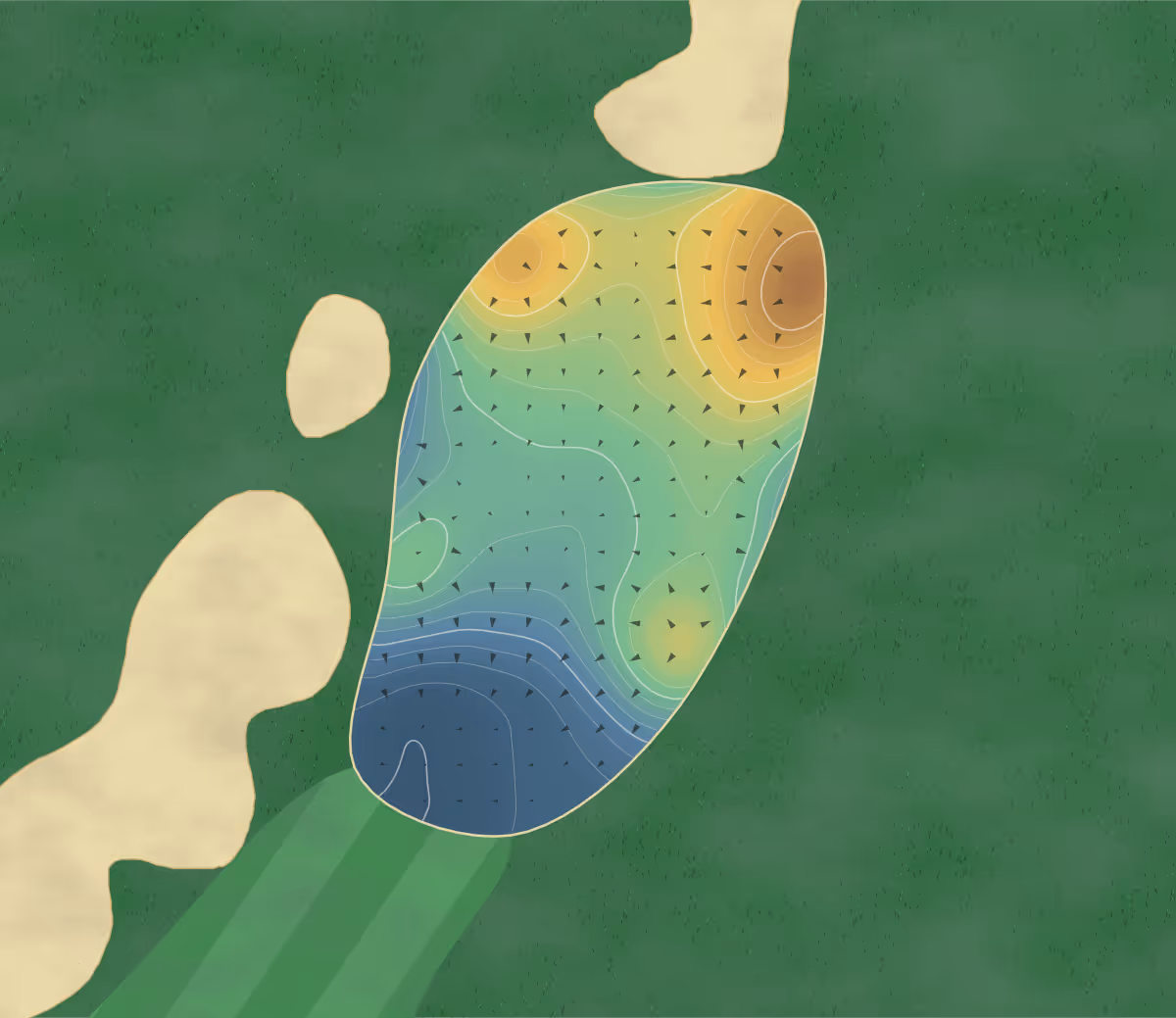 Green contour map of Crystal Mountain Resort Mountain Ridge in Thompsonville, Michigan — 210 elevation contours at a 3-inch interval with fall-line arrows, traced from 1-meter lidar