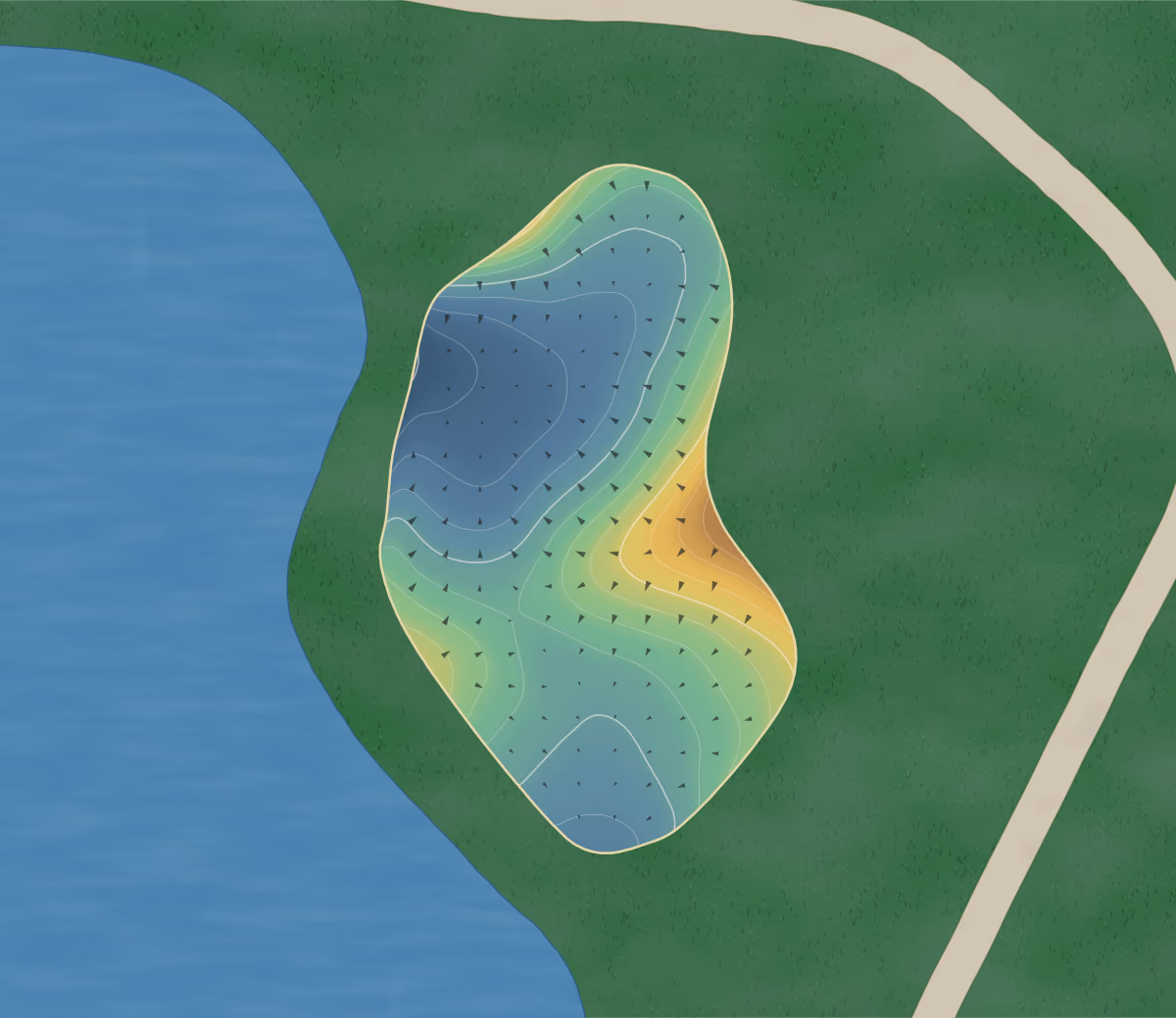 Green contour map of Crystal Springs in Hamburg, New Jersey: 187 elevation contours at a 3-inch interval with fall-line arrows, traced from 1-meter lidar