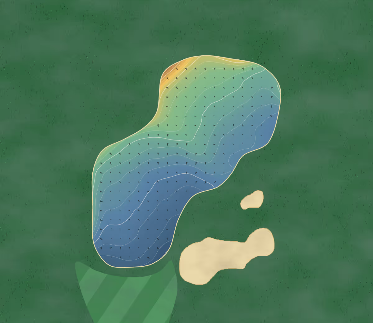 Green contour map of Cumberwell Park in Bradford-upon-Avon, England: 407 elevation contours at a 8-centimeter interval with fall-line arrows, traced from 1-meter lidar