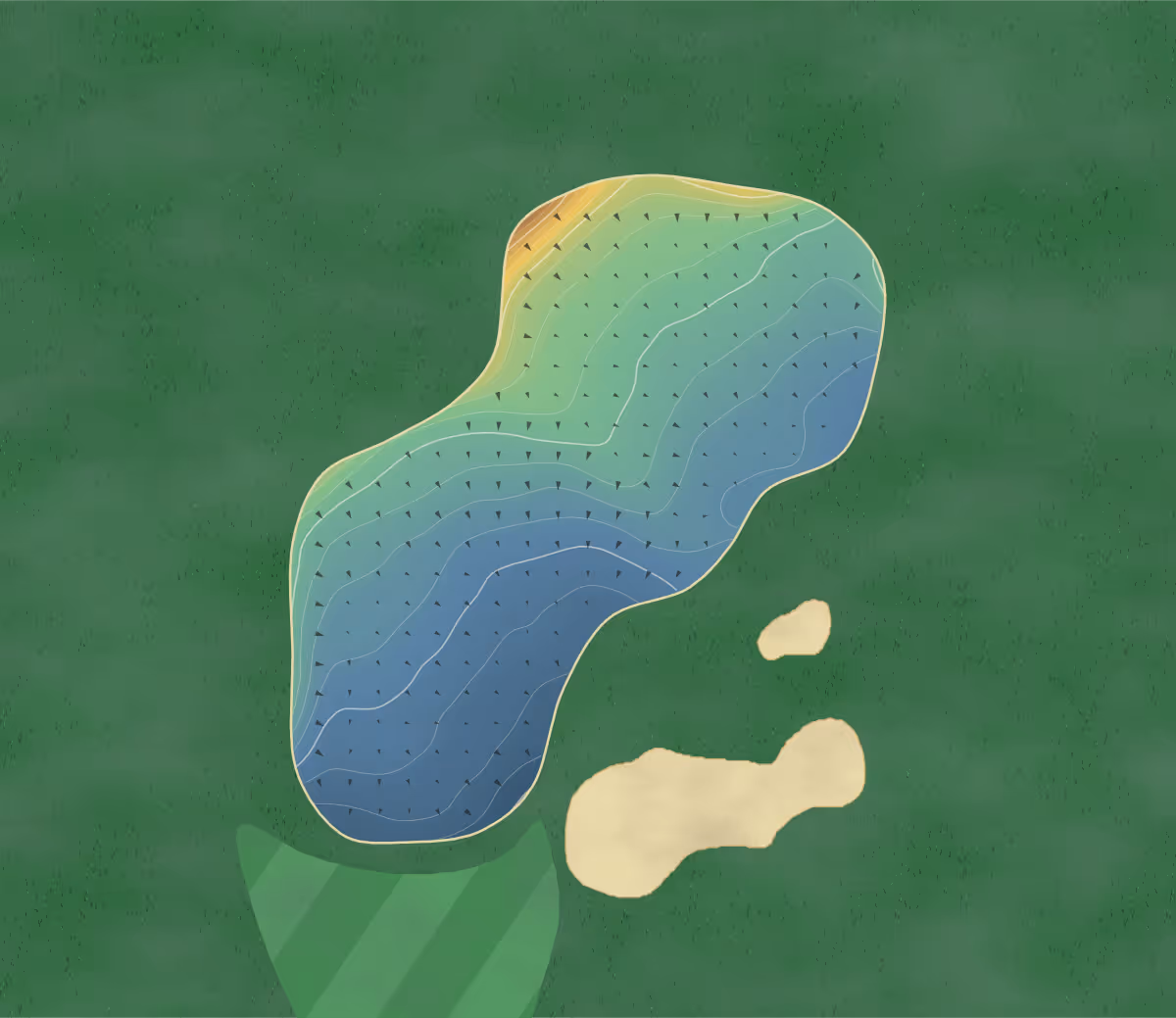 Green contour map of Cumberwell Park in Bradford-upon-Avon, England — 407 elevation contours at a 8-centimeter interval with fall-line arrows, traced from 1-meter lidar