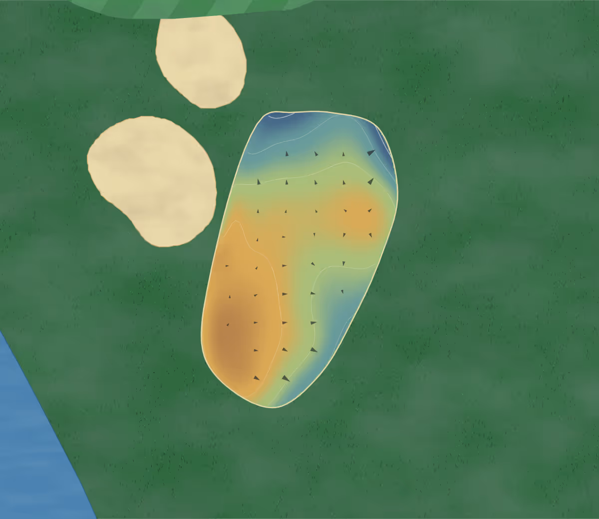 Green contour map of Cypress Course in Pompano Beach, Florida: 93 elevation contours at a 3-inch interval with fall-line arrows, traced from 1-meter lidar