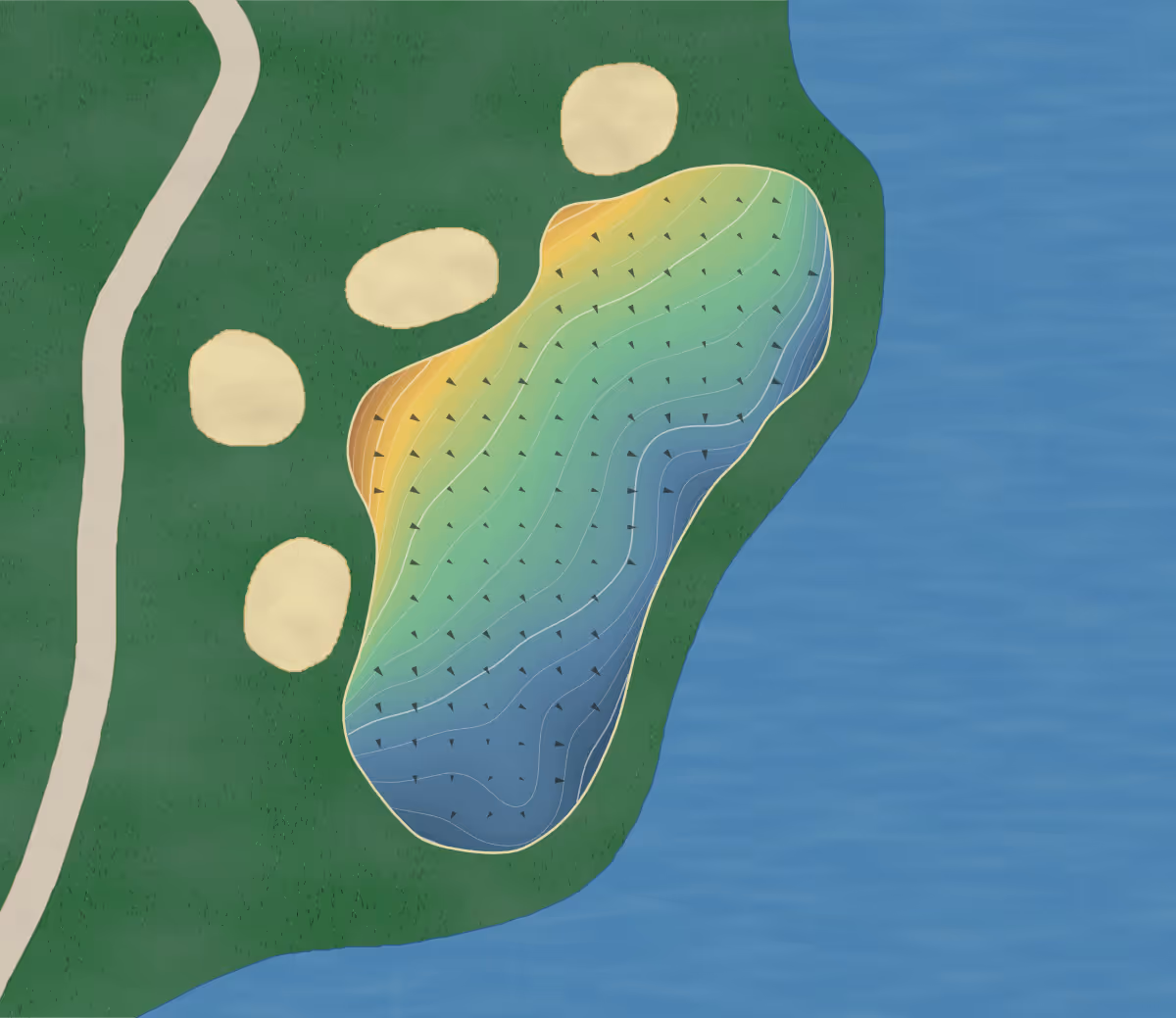 Green contour map of Cypress Landing in Chocowinity, North Carolina — 197 elevation contours at a 3-inch interval with fall-line arrows, traced from 1-meter lidar