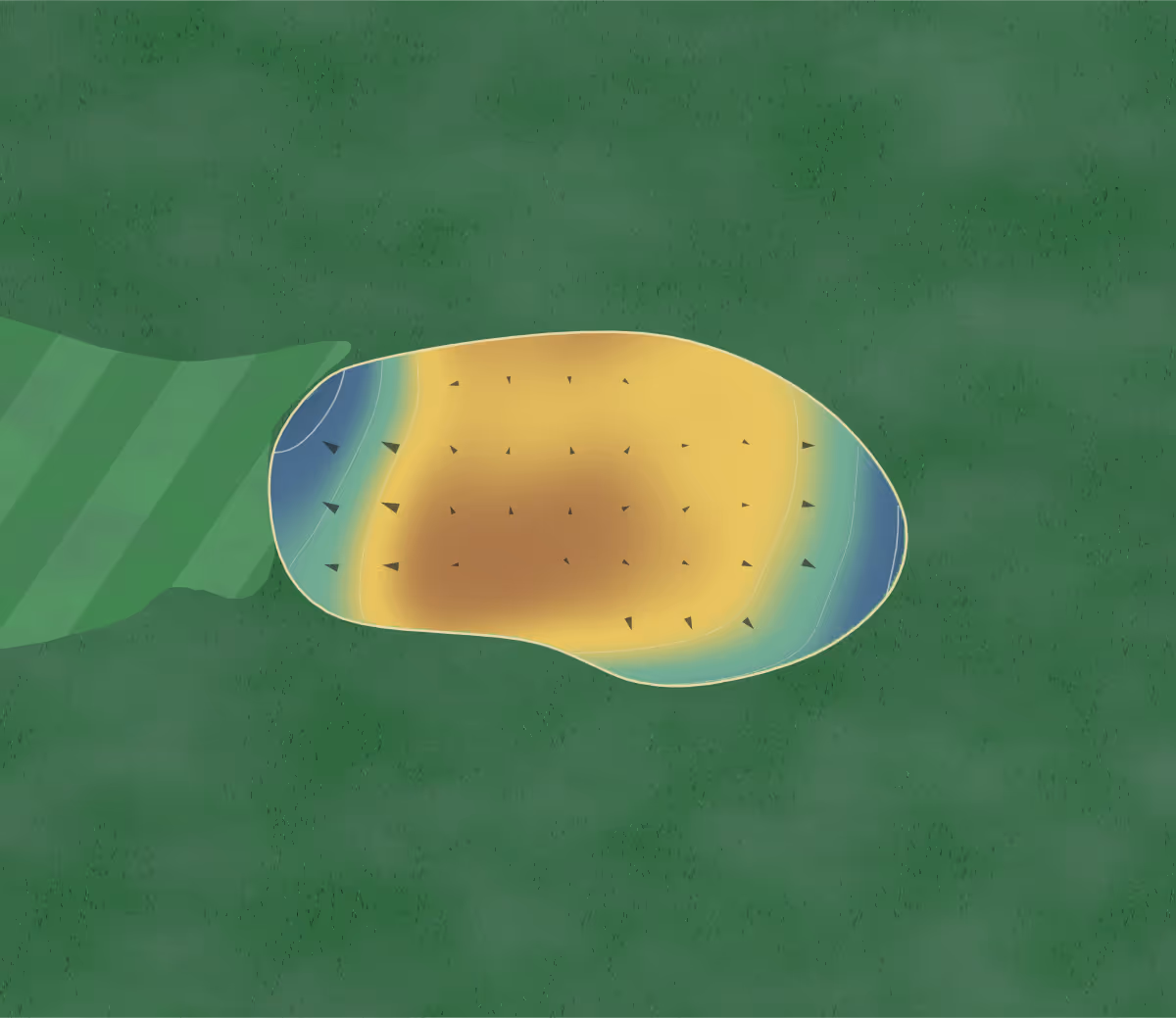 Green contour map of Cypress Run in Columbus, Indiana: 24 elevation contours at a 3-inch interval with fall-line arrows, traced from 1-meter lidar
