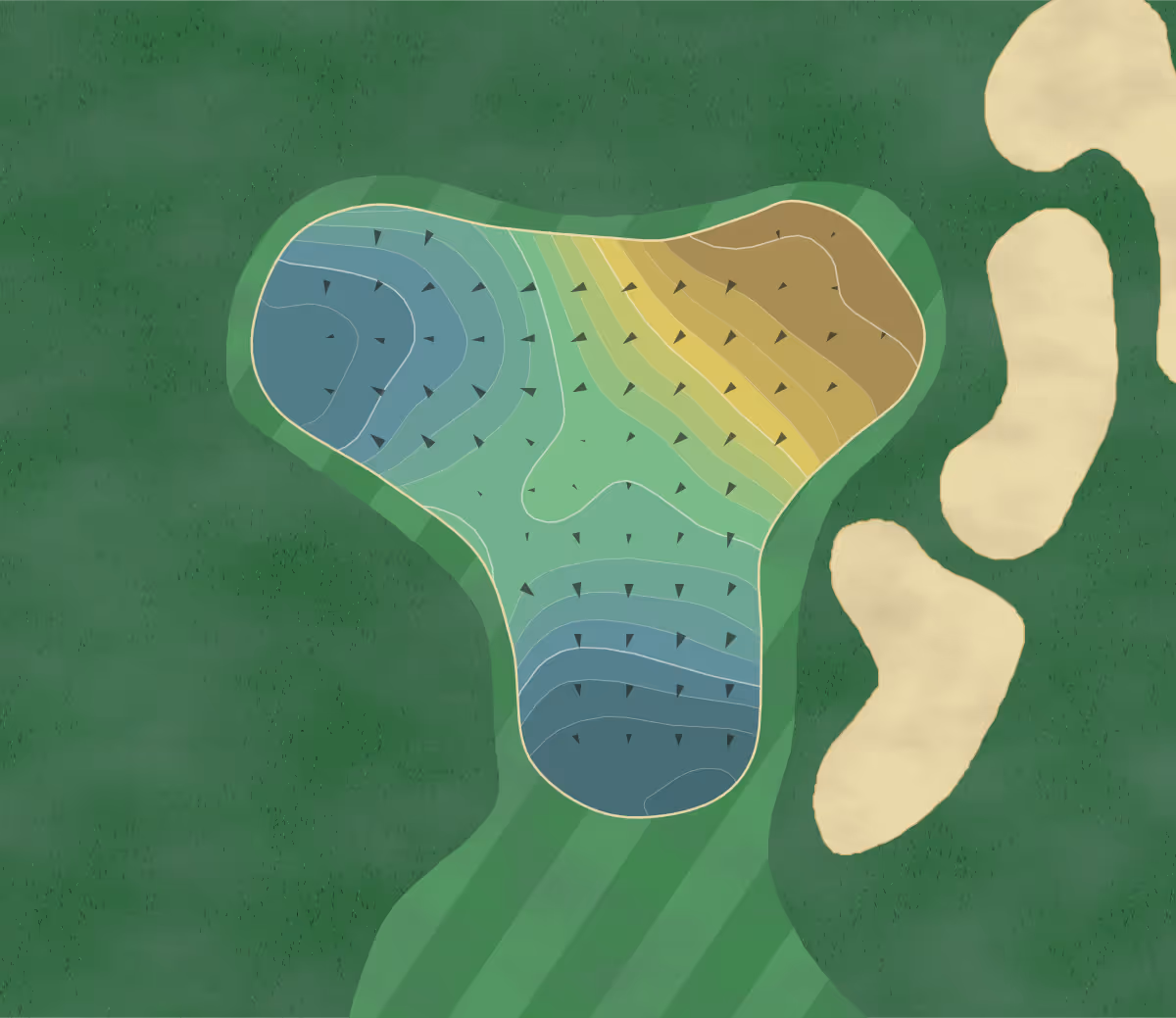 Green contour map of Cypress Woods in Naples, Florida — 33 elevation contours at a 3-inch interval with fall-line arrows, traced from 1-meter lidar