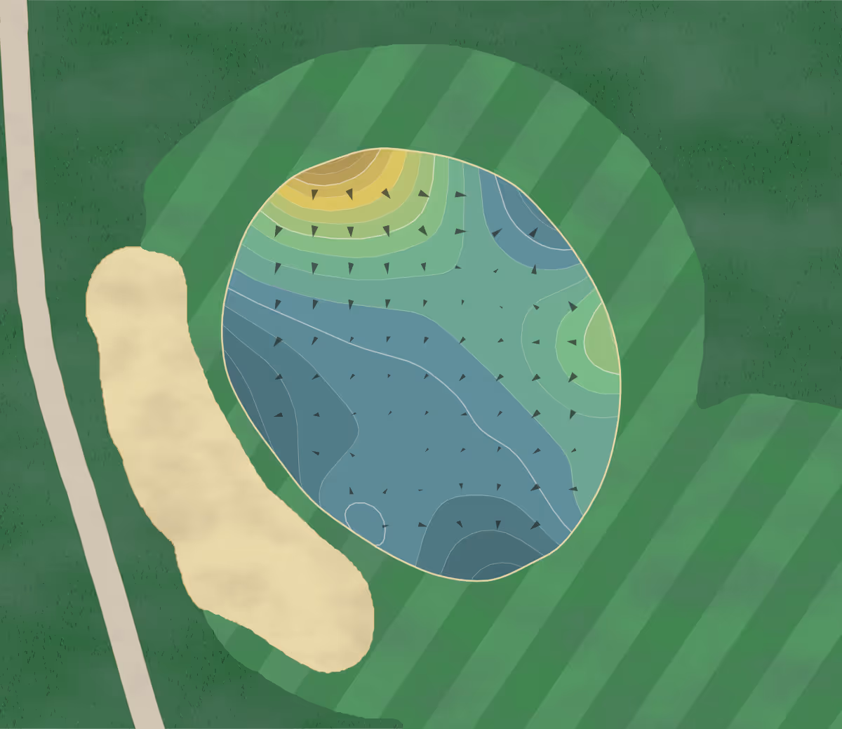 Green contour map of Cypresswood Golf in Winter Haven, Florida — 169 elevation contours at a 3-inch interval with fall-line arrows, traced from 1-meter lidar