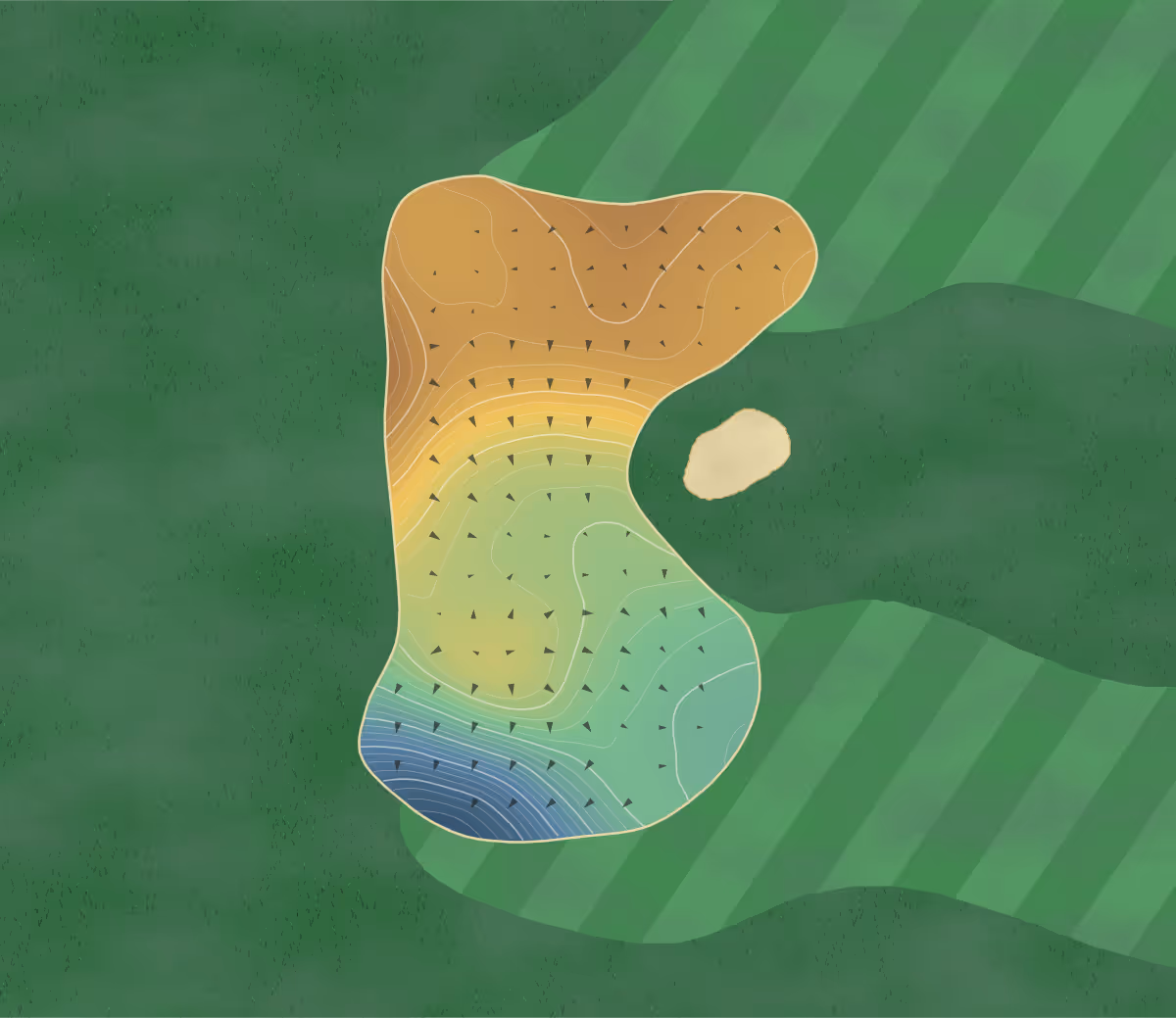 Green contour map of Dalhousie Gc in Cape Girardeau, Missouri — 241 elevation contours at a 3-inch interval with fall-line arrows, traced from 1-meter lidar
