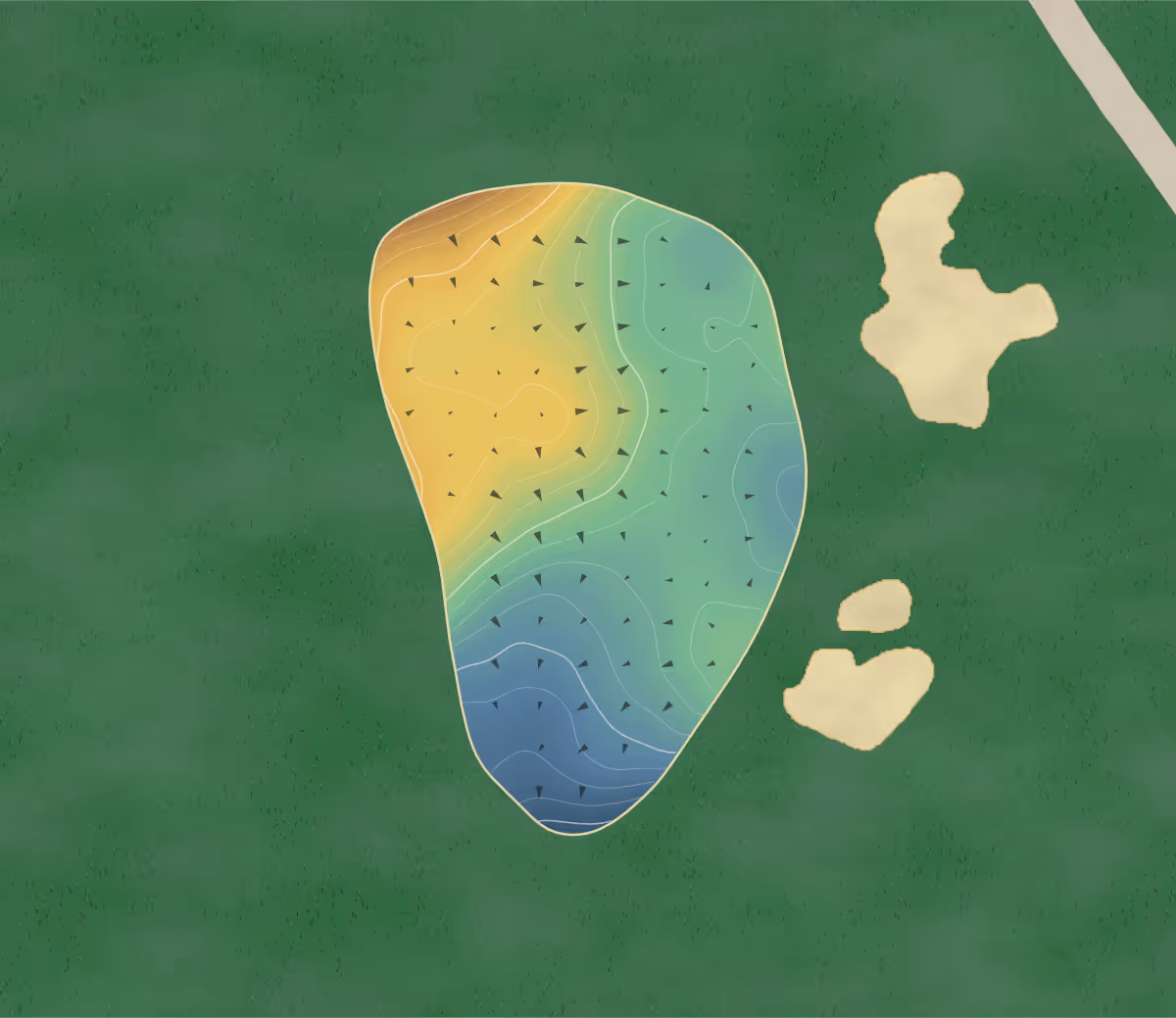 Green contour map of Dancing Rabbit in Philadelphia, Mississippi: 220 elevation contours at a 3-inch interval with fall-line arrows, traced from 1-meter lidar