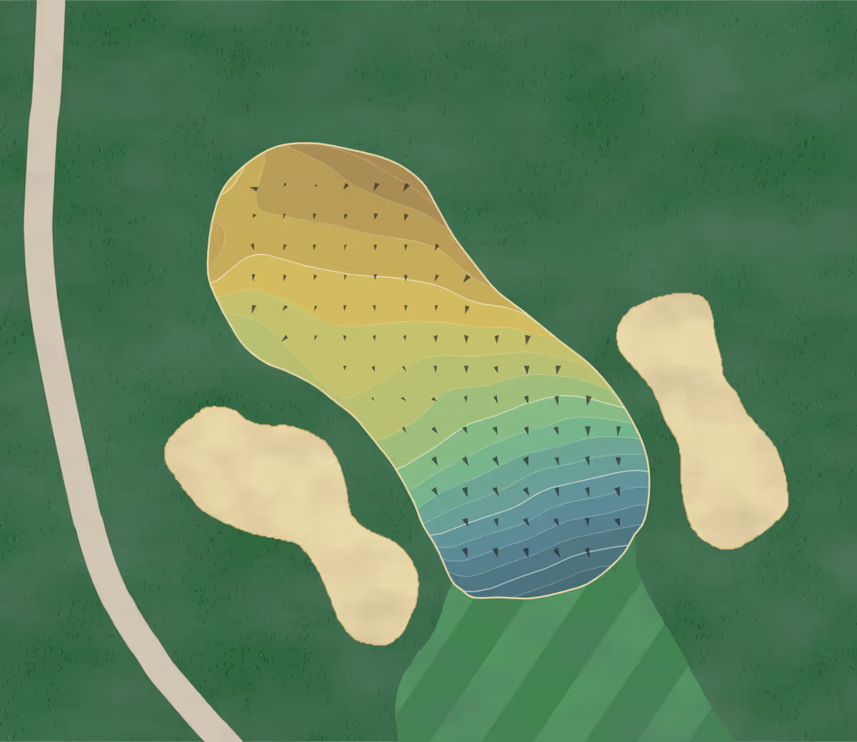 Green contour map of Darby Creek in Marysville, Ohio — 184 elevation contours at a 3-inch interval with fall-line arrows, traced from 1-meter lidar