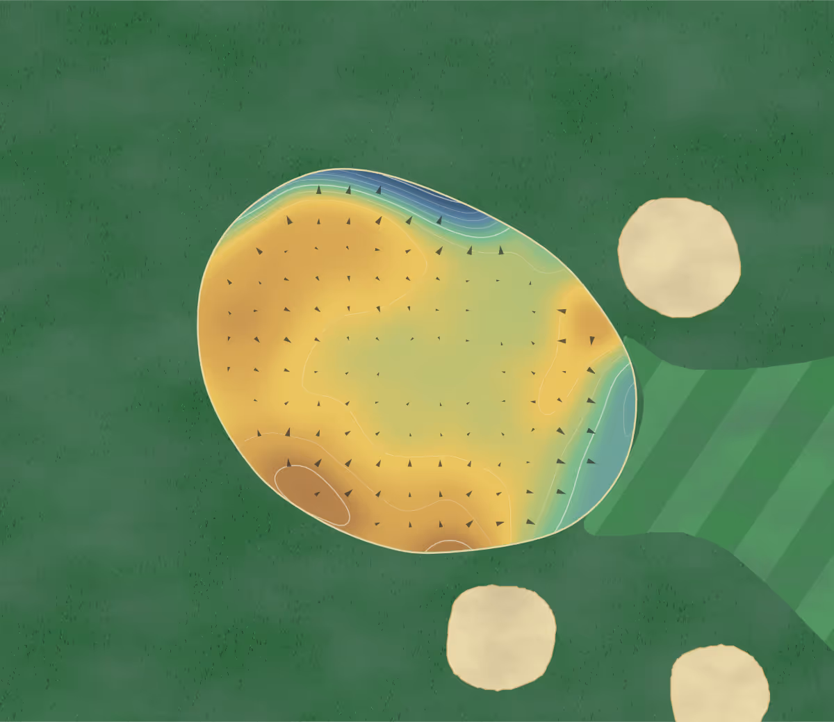 Green contour map of Datchet in Windsor, Berkshire, England — 66 elevation contours at a 8-centimeter interval with fall-line arrows, traced from 1-meter lidar
