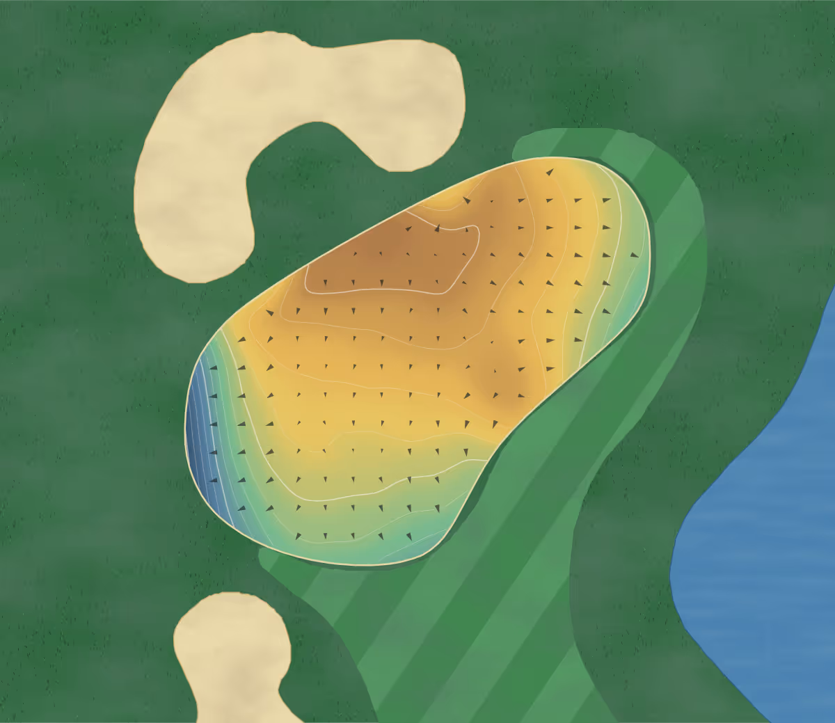 Green contour map of Dauphin Lake in Ochre River, Canada: 107 elevation contours at a 8-centimeter interval with fall-line arrows, traced from 1-meter lidar