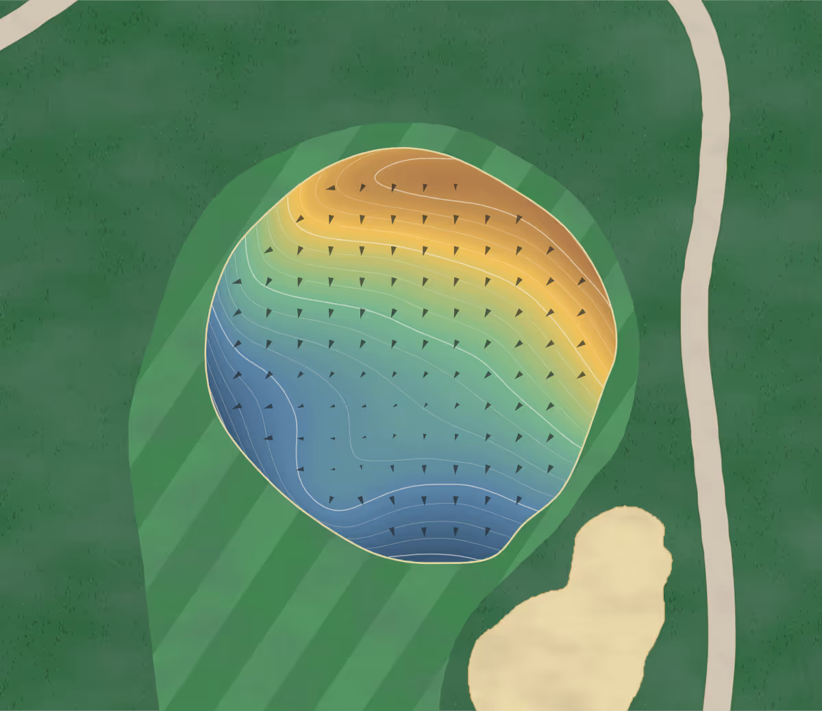 Green contour map of Davenport Cc in Pleasant Valley, Iowa — 211 elevation contours at a 3-inch interval with fall-line arrows, traced from 1-meter lidar
