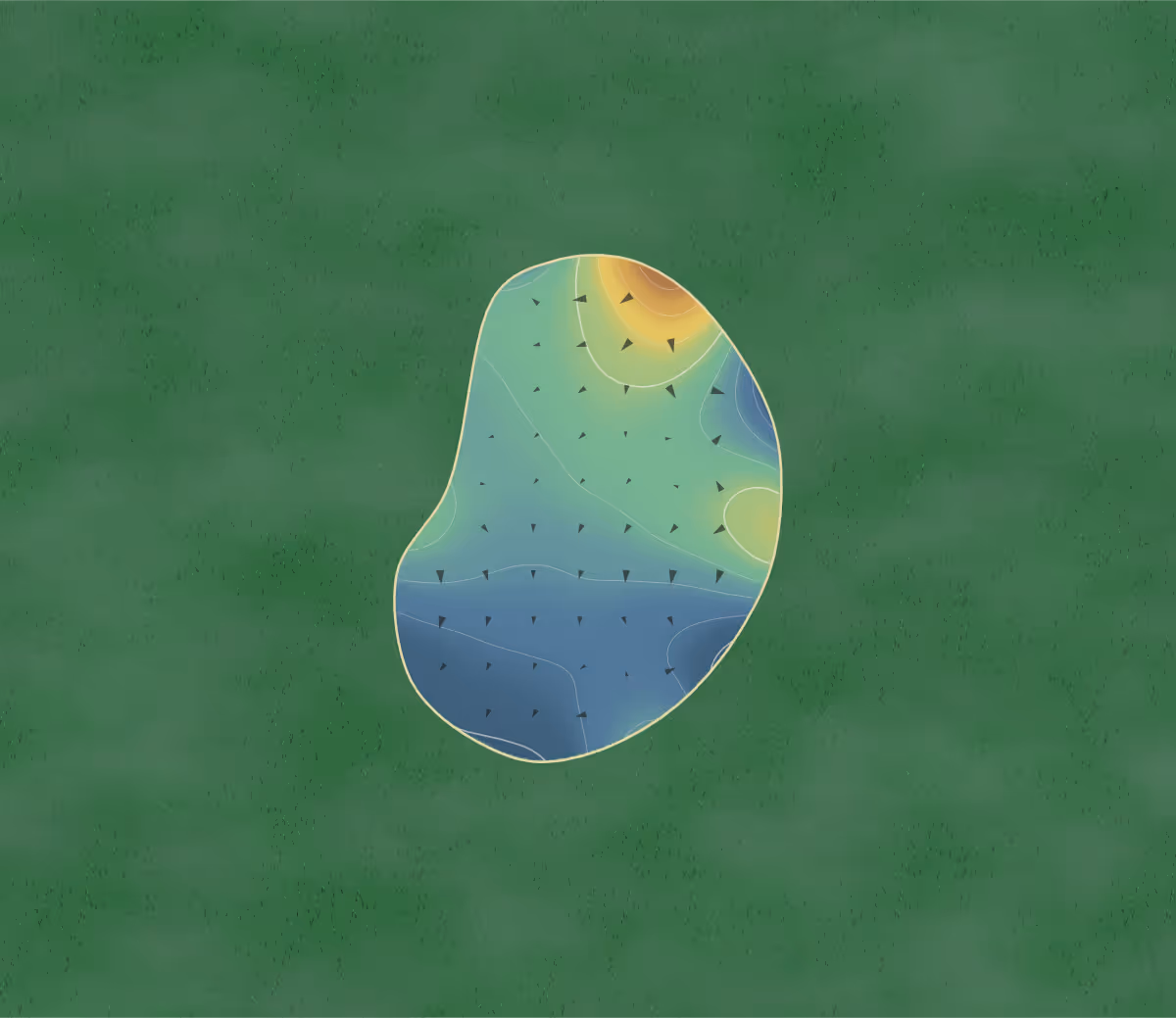 Green contour map of David Lloyd Hampton in Hampton, England: 51 elevation contours at a 8-centimeter interval with fall-line arrows, traced from 1-meter lidar