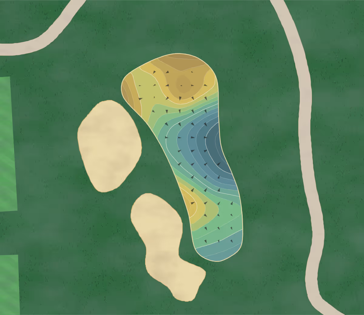 Green contour map of Davie GC in Davie, Florida — 171 elevation contours at a 3-inch interval with fall-line arrows, traced from 1-meter lidar