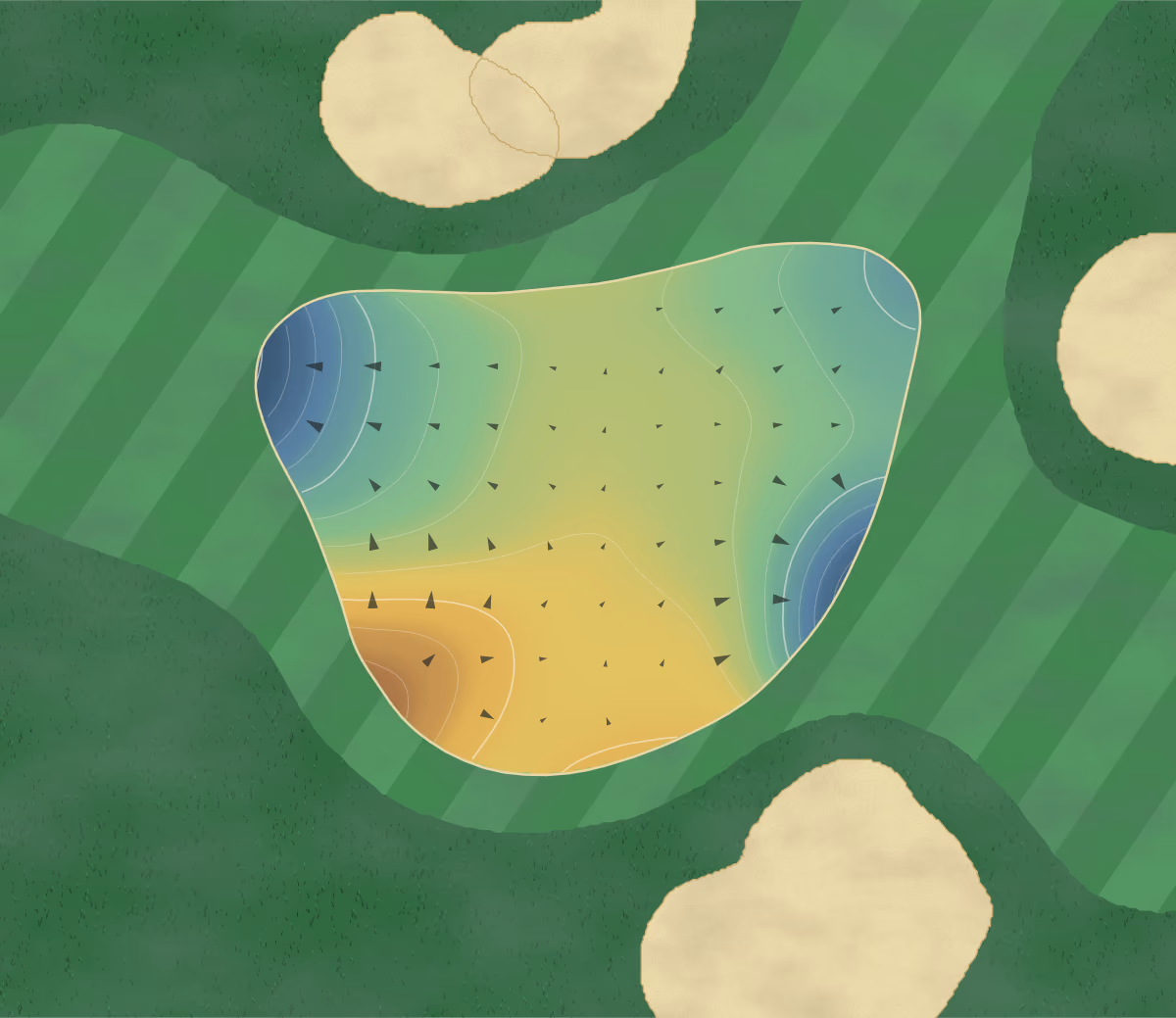 Green contour map of DC Ranch in Scottsdale, Arizona: 11 elevation contours at a 3-inch interval with fall-line arrows, traced from 1-meter lidar