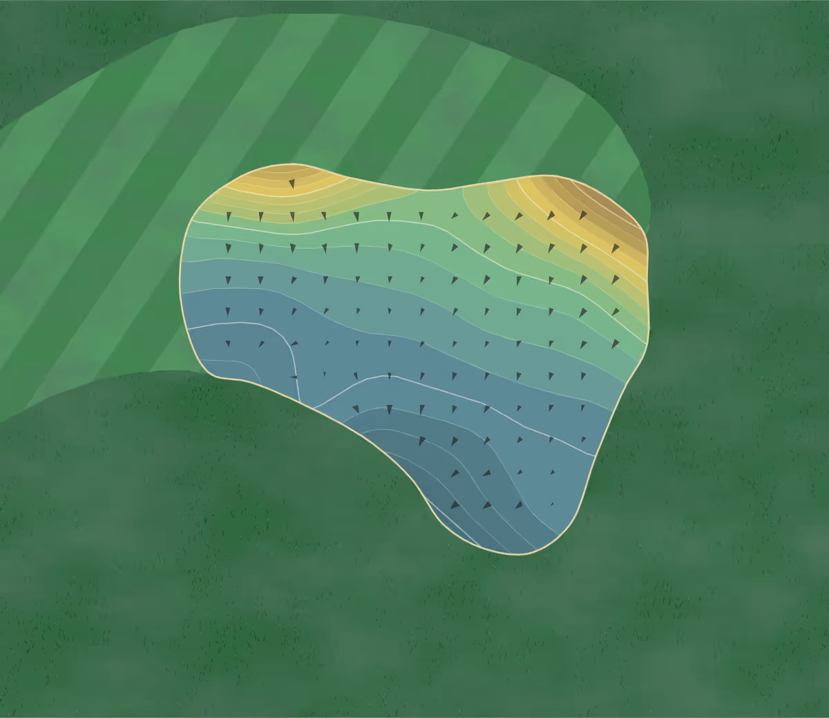Green contour map of Deacon's Lodge in Nisswa, Minnesota — 256 elevation contours at a 3-inch interval with fall-line arrows, traced from 1-meter lidar