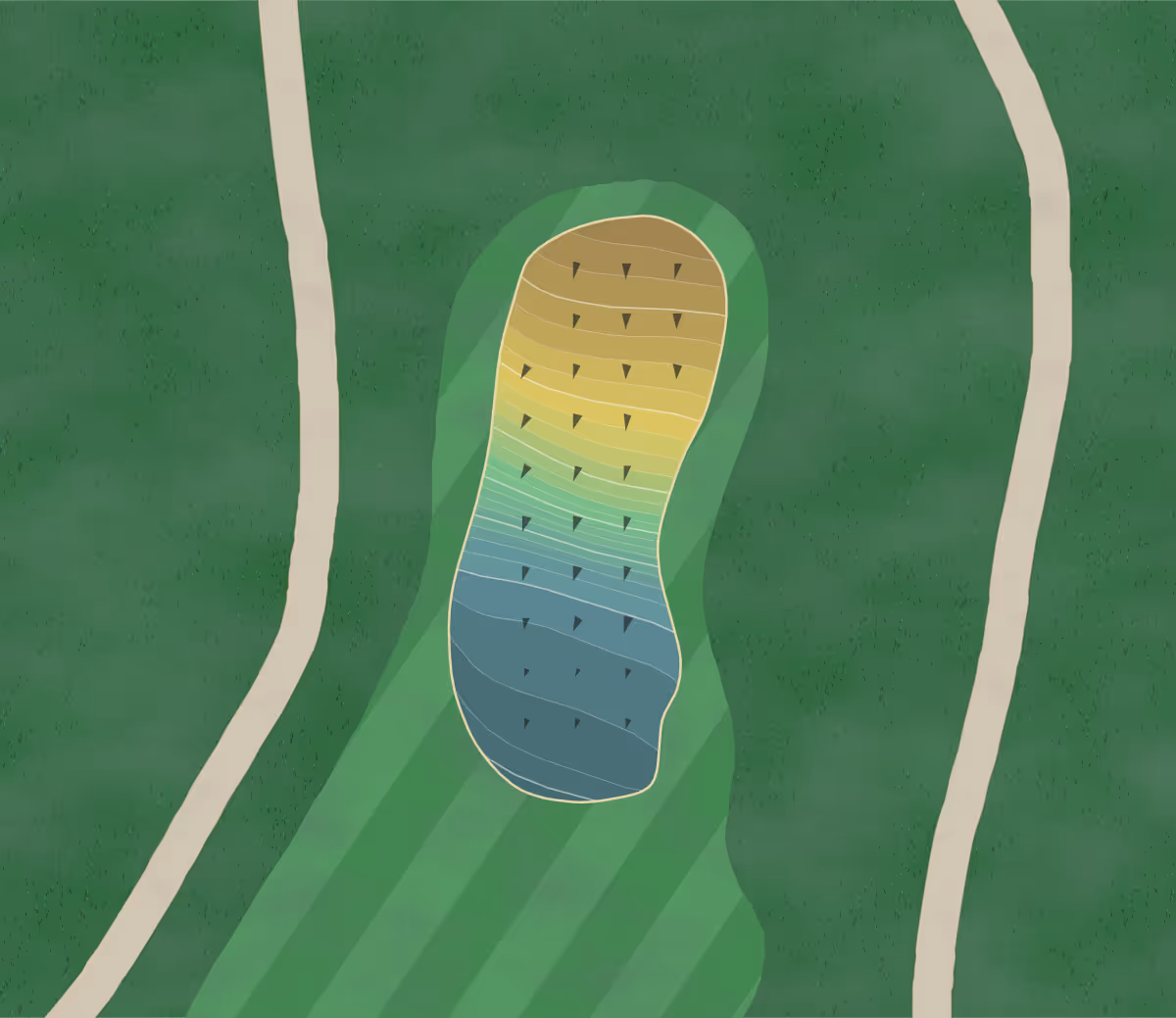 Green contour map of Debell in Burbank, California — 227 elevation contours at a 3-inch interval with fall-line arrows, traced from 1-meter lidar
