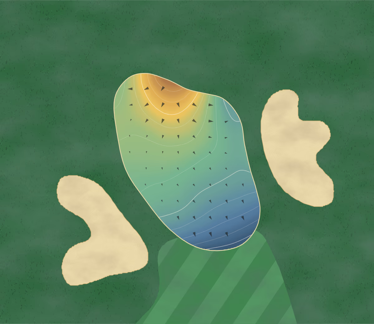 Green contour map of Deer Creek in Mount Sterling, Ohio: 11 elevation contours at a 3-inch interval with fall-line arrows, traced from 1-meter lidar
