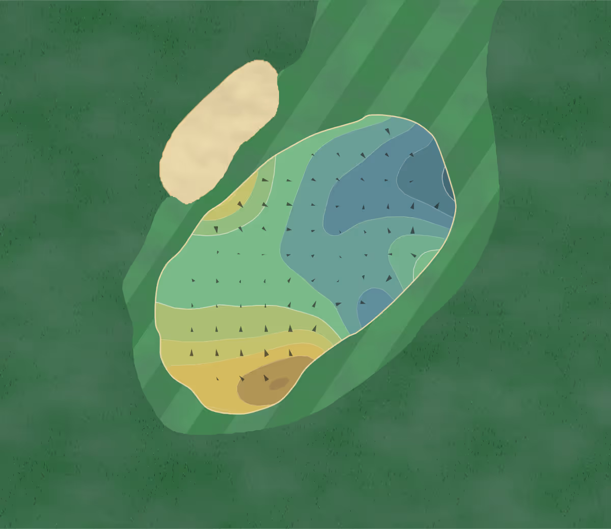 Green contour map of Deer Park in Oglesby, Illinois — 182 elevation contours at a 3-inch interval with fall-line arrows, traced from 1-meter lidar