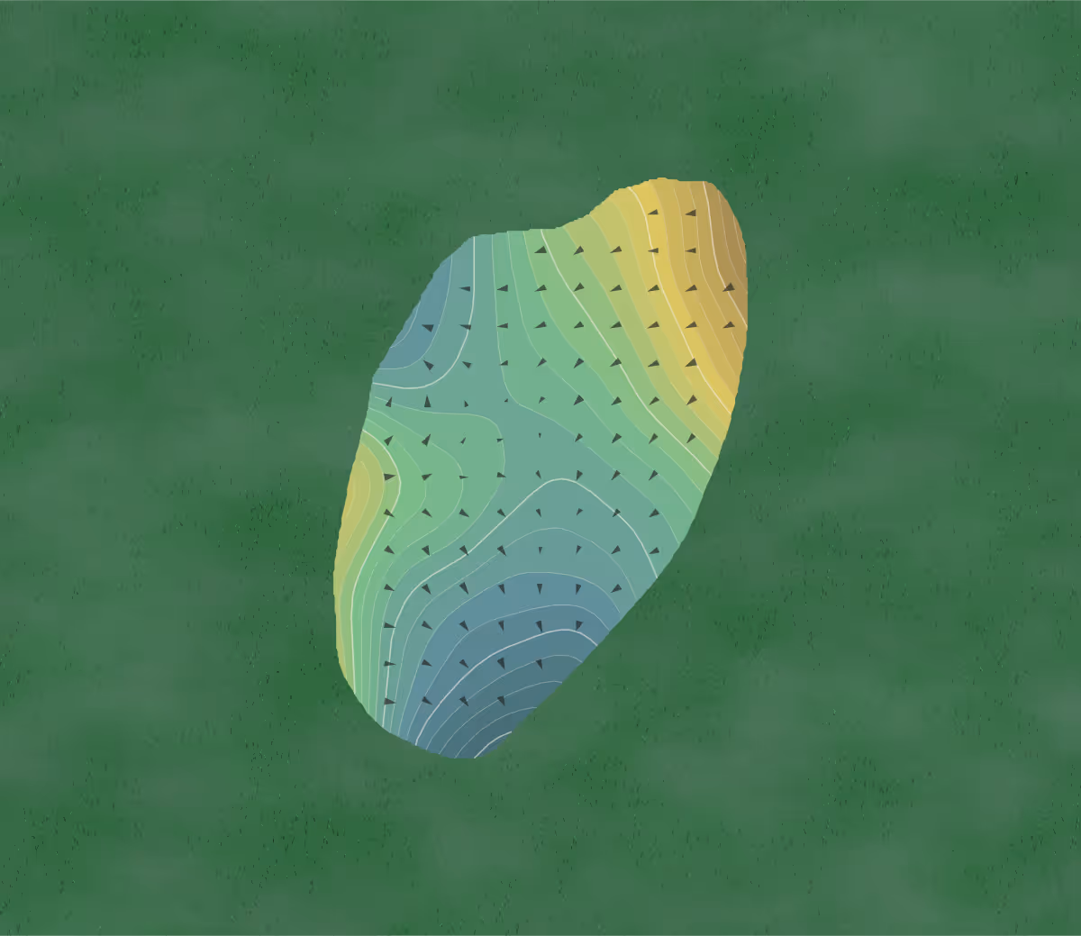 Green contour map of Deer Ridge in Bellville, Ohio — 320 elevation contours at a 3-inch interval with fall-line arrows, traced from 1-meter lidar
