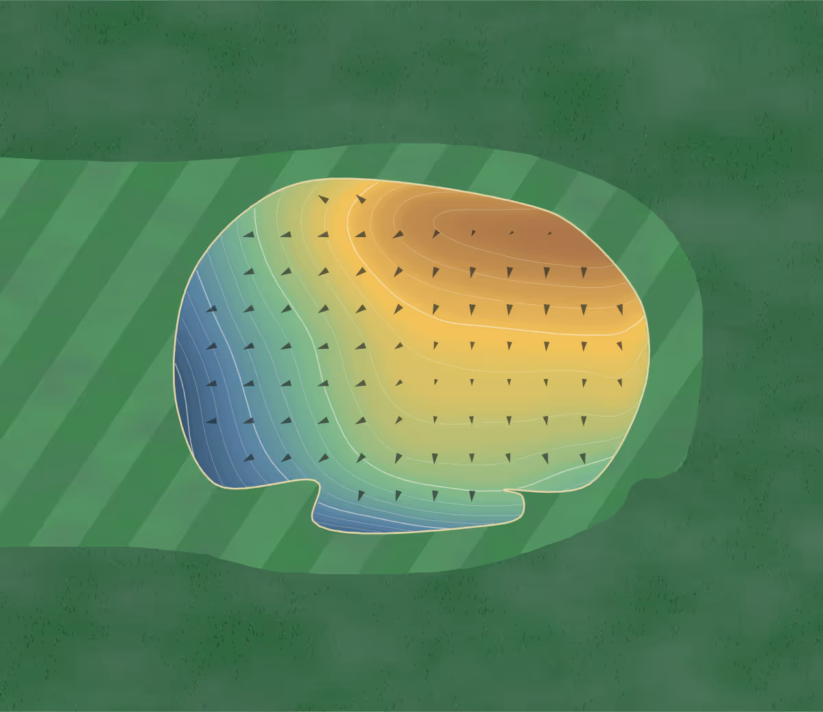 Green contour map of Deer Run in Redfield, Iowa: 168 elevation contours at a 3-inch interval with fall-line arrows, traced from 1-meter lidar