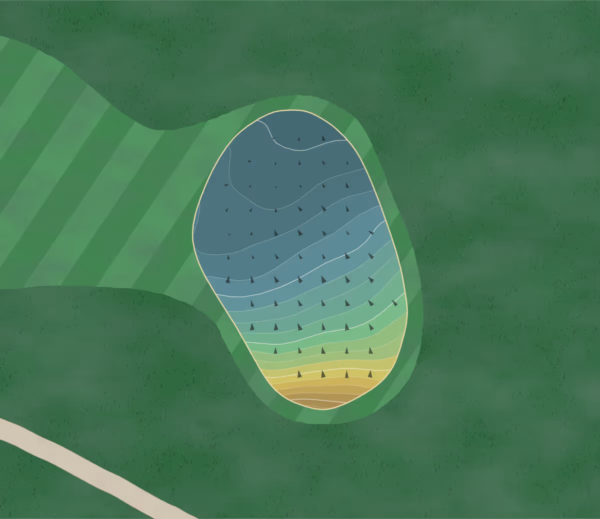 Green contour map of Deer Track in Frankfort, Indiana — 183 elevation contours at a 3-inch interval with fall-line arrows, traced from 1-meter lidar