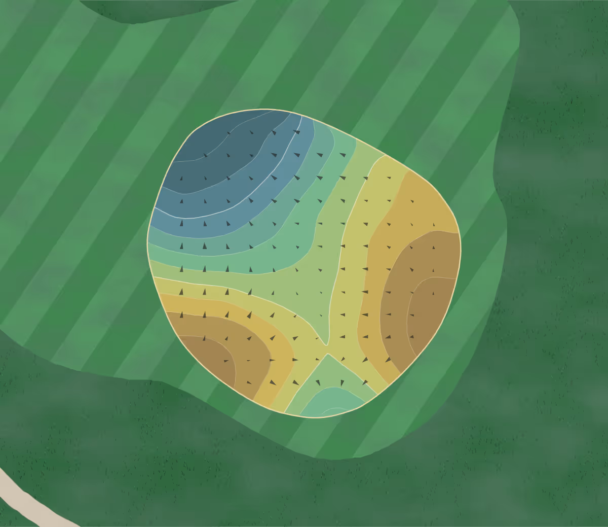 Green contour map of Deerfield in Deerfield, Illinois — 248 elevation contours at a 3-inch interval with fall-line arrows, traced from 1-meter lidar