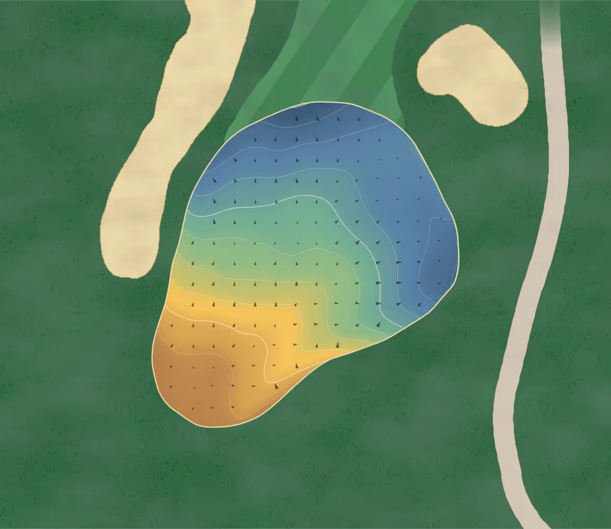 Green contour map of Deerfield in Milton, Canada — 157 elevation contours at a 8-centimeter interval with fall-line arrows, traced from 1-meter lidar