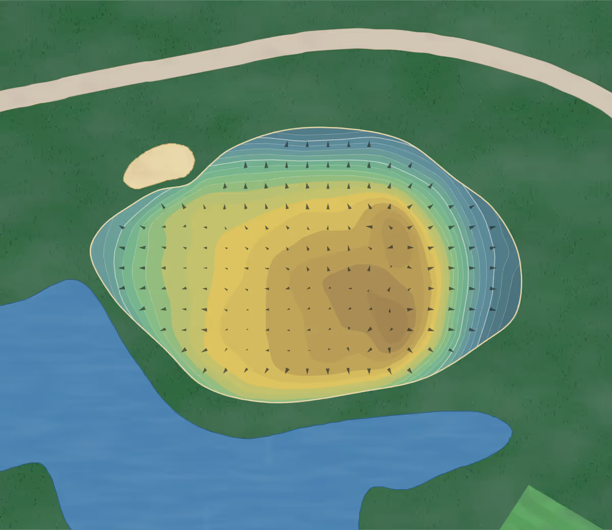 Green contour map of Deerfield Lakes in Callahan, Florida — 205 elevation contours at a 3-inch interval with fall-line arrows, traced from 1-meter lidar