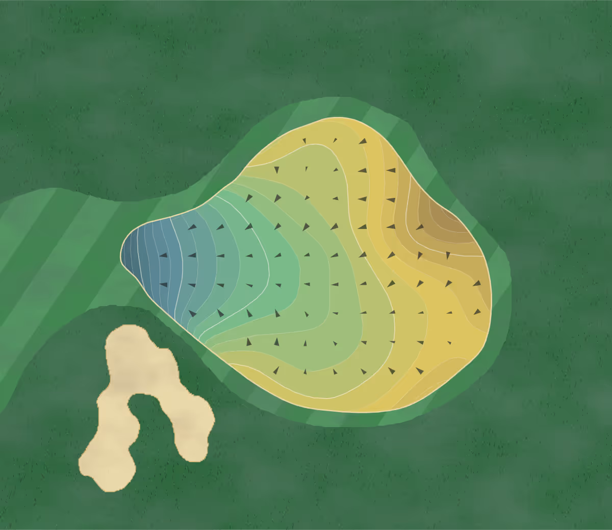 Green contour map of Del Lago in Vail, Arizona — 247 elevation contours at a 3-inch interval with fall-line arrows, traced from 1-meter lidar