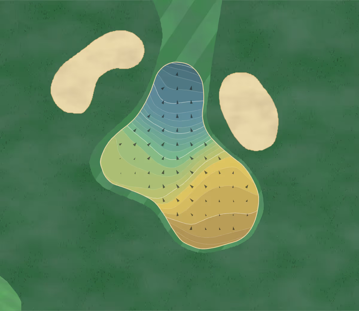 Green contour map of Del Monte in Monterey, California — 204 elevation contours at a 3-inch interval with fall-line arrows, traced from 1-meter lidar