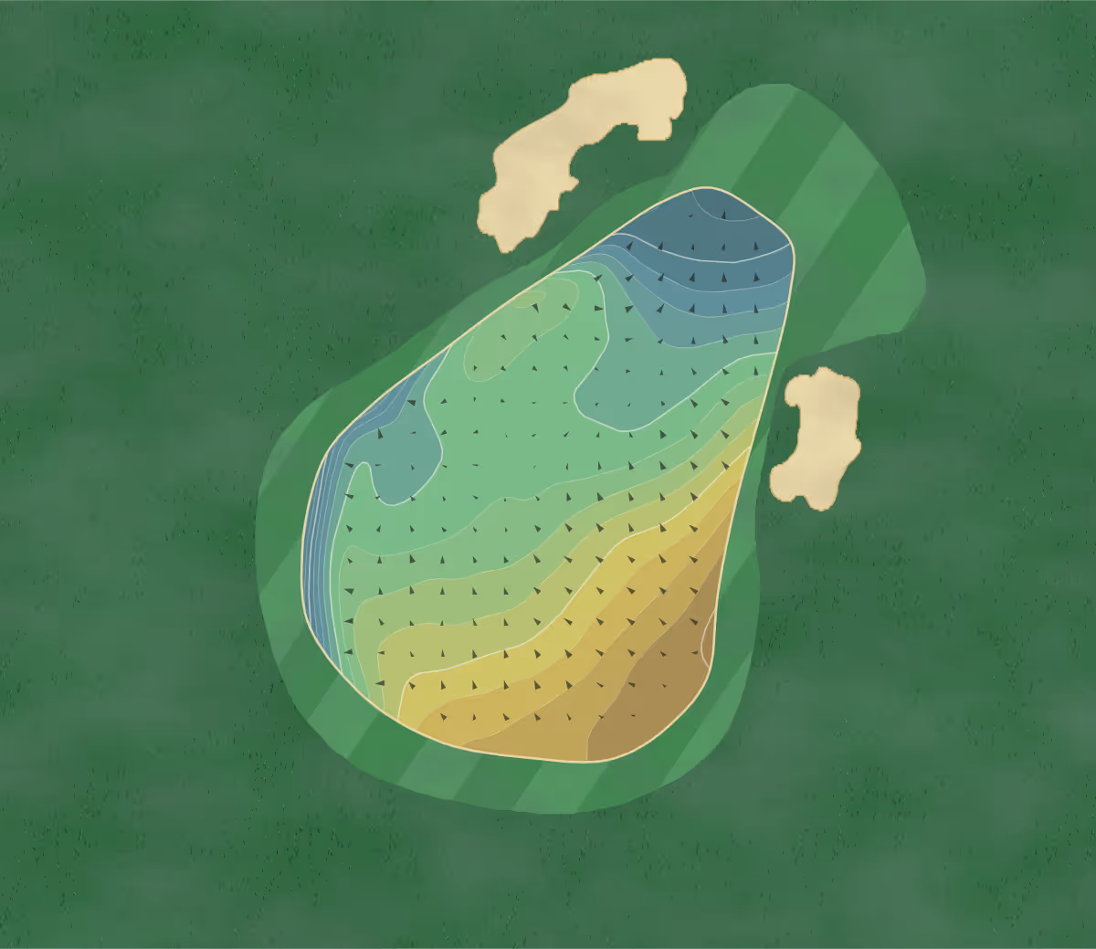 Green contour map of Delamere Forest in Northwich, England — 208 elevation contours at a 8-centimeter interval with fall-line arrows, traced from 1-meter lidar