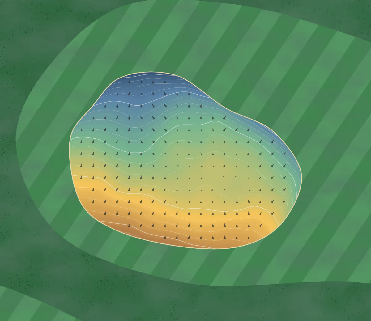 Green contour map of Delisle Valleyview in Delisle, Canada — 94 elevation contours at a 8-centimeter interval with fall-line arrows, traced from 1-meter lidar