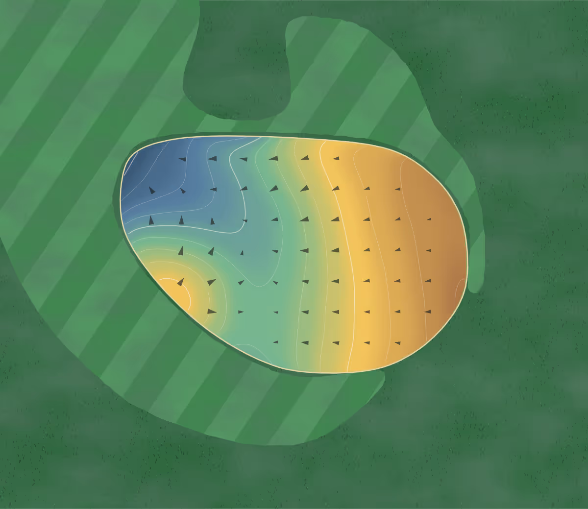 Green contour map of Delray Dunes in Boynton Beach, Florida: 137 elevation contours at a 3-inch interval with fall-line arrows, traced from 1-meter lidar