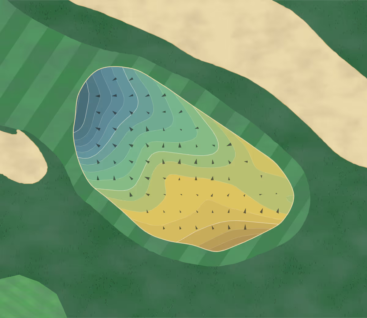 Green contour map of Deltona Club in Deltona, Florida — 230 elevation contours at a 3-inch interval with fall-line arrows, traced from 1-meter lidar