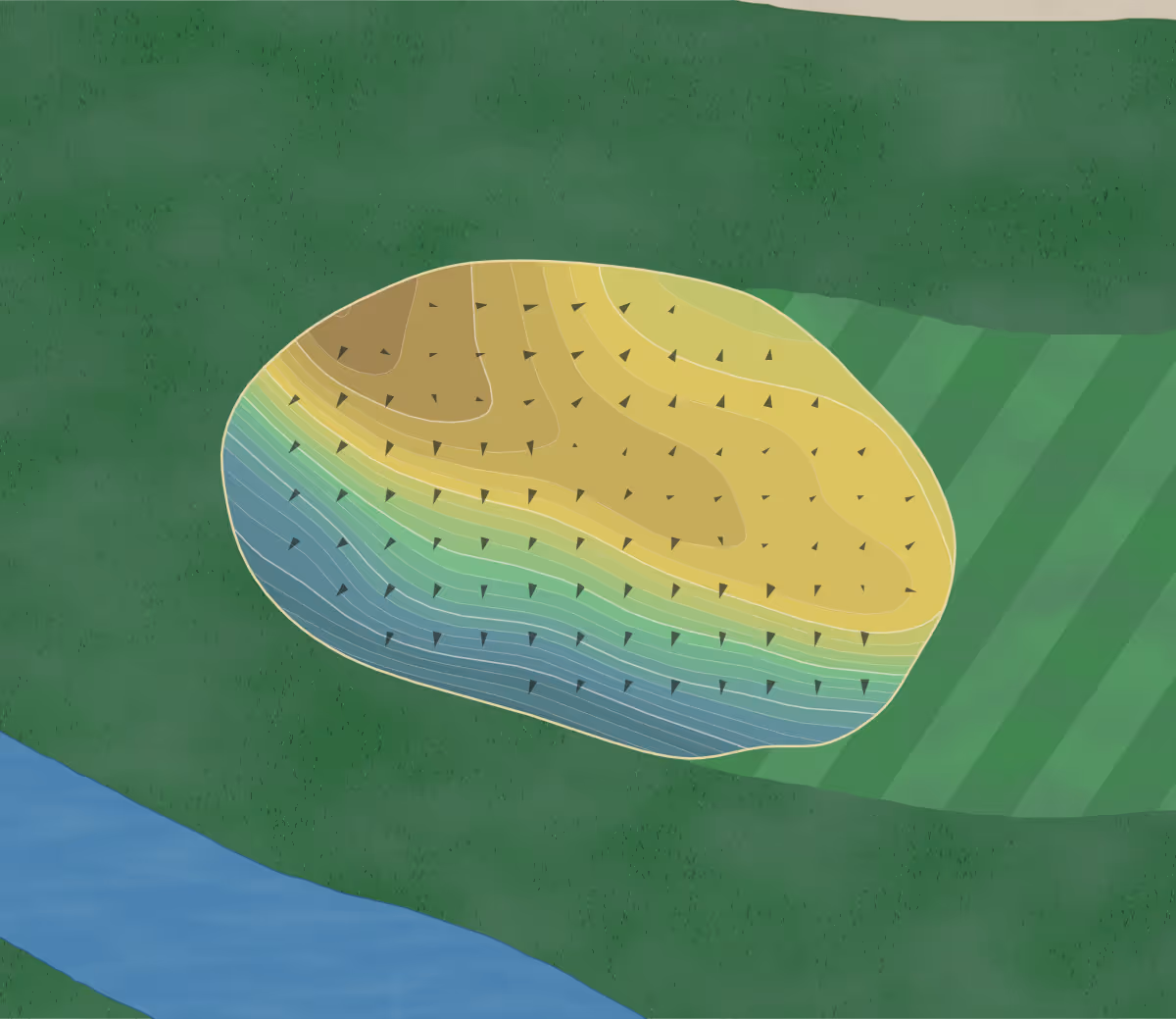 Green contour map of Denver in Denver, Colorado — 256 elevation contours at a 3-inch interval with fall-line arrows, traced from 1-meter lidar