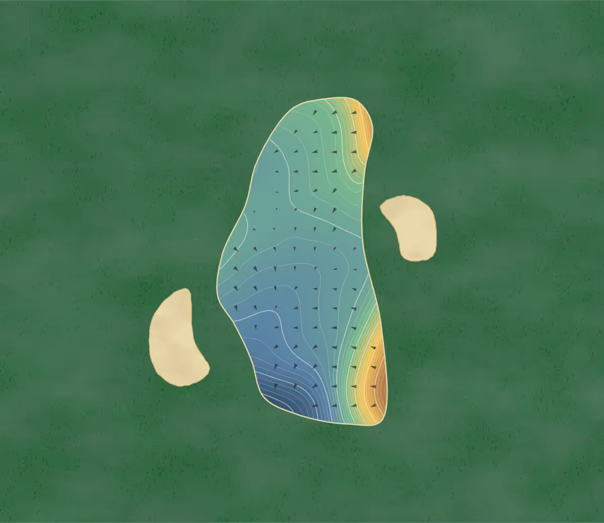 Green contour map of Derrydale in Mississauga, Canada — 128 elevation contours at a 8-centimeter interval with fall-line arrows, traced from 1-meter lidar