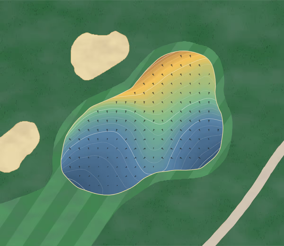 Green contour map of Desert Blume in Medicine Hat, Canada — 31 elevation contours at a 8-centimeter interval with fall-line arrows, traced from 1-meter lidar