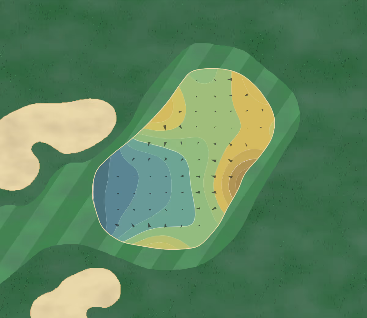 Green contour map of Desert Falls in Palm Desert, California — 10 elevation contours at a 3-inch interval with fall-line arrows, traced from 1-meter lidar
