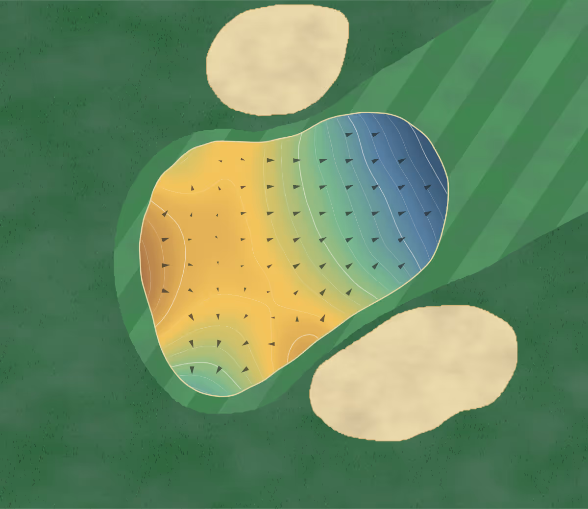 Green contour map of Desert Greens in Albuquerque, New Mexico — 209 elevation contours at a 3-inch interval with fall-line arrows, traced from 1-meter lidar