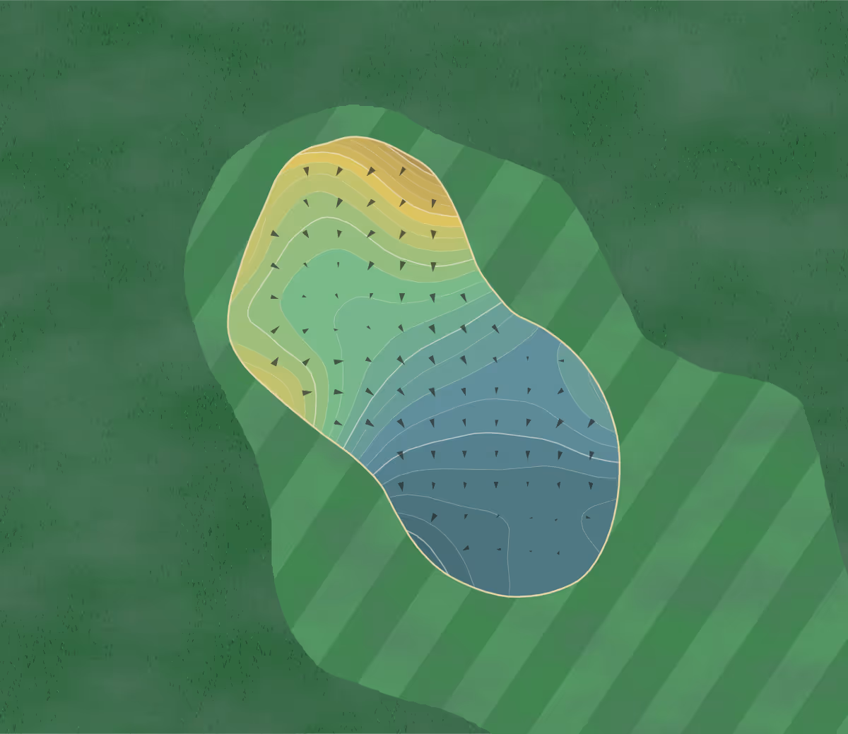 Green contour map of Apache (Desert Mtn) in Scottsdale, Arizona — 290 elevation contours at a 3-inch interval with fall-line arrows, traced from 1-meter lidar