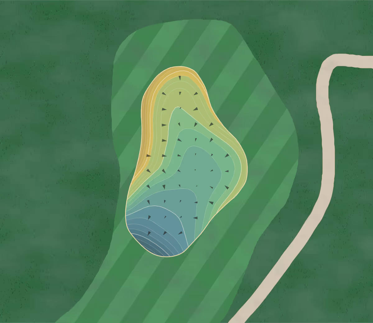 Green contour map of Chiricahua in Scottsdale, Arizona — 31 elevation contours at a 3-inch interval with fall-line arrows, traced from 1-meter lidar